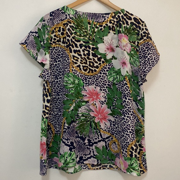 Rockmans - Tropical Print Blouse Top with decorative v neckline - Size 20 - Picture 4 of 6